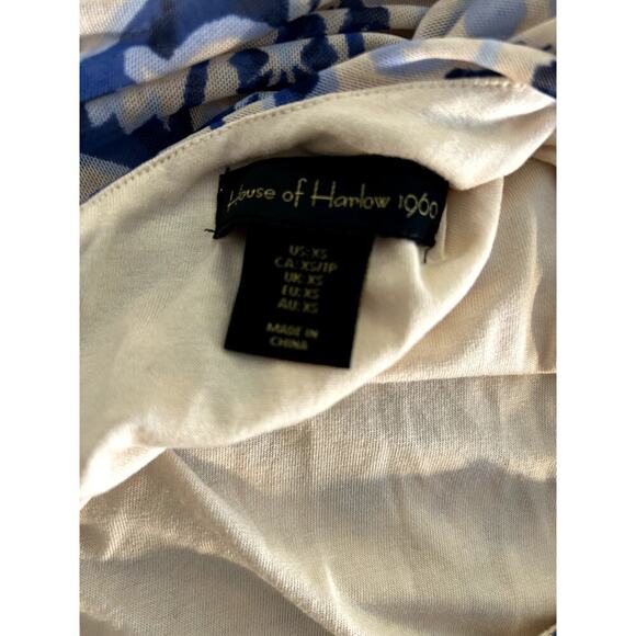 House of Harlow One Shoulder Ruched Dress, Blue, Cream Size XS - Picture 3 of 5